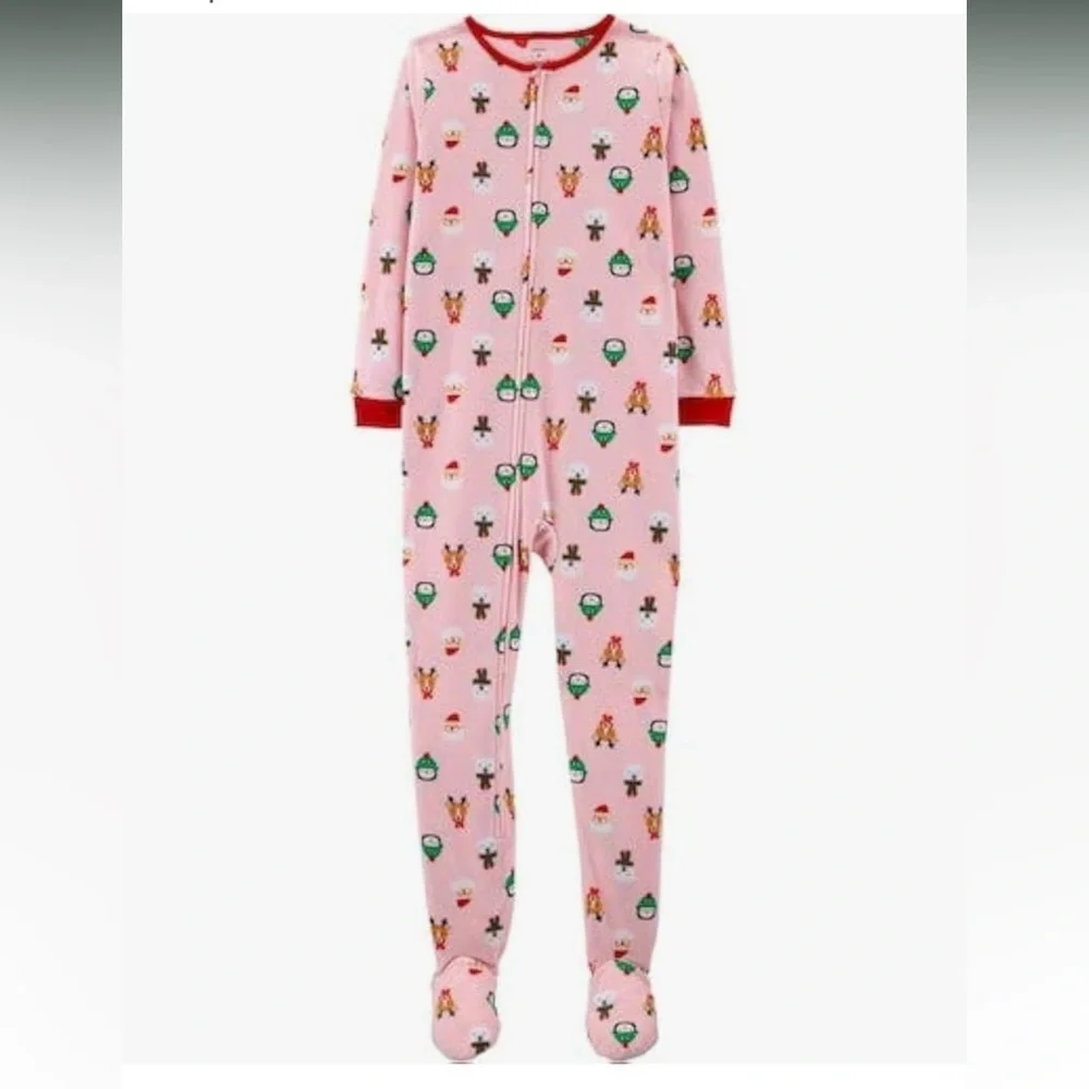 Carter's Girls 1pc. Christmas Santa and Friends Pajama Sleeper Pink Size 7